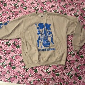 Beige Sweatshirt with Blue Floral Print